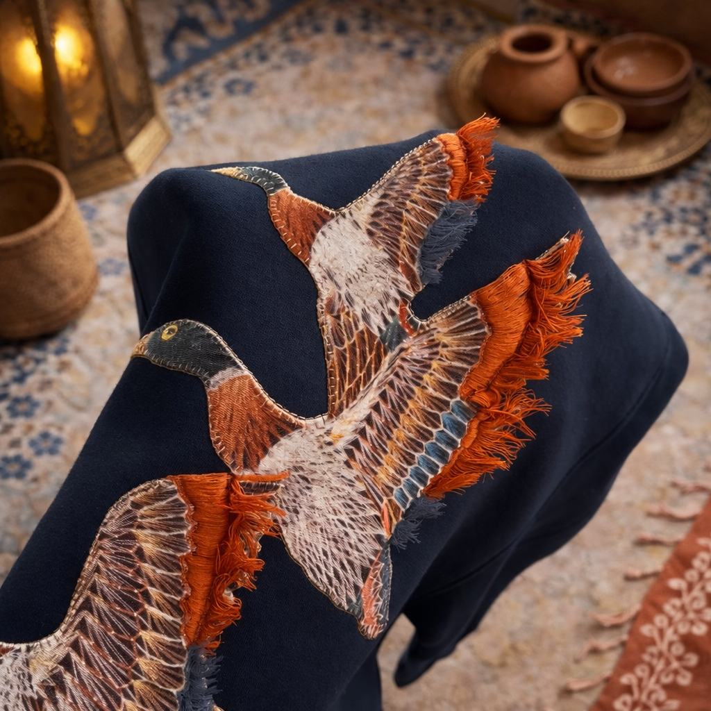 Hoodie premium brodé – Indigo KHAYT